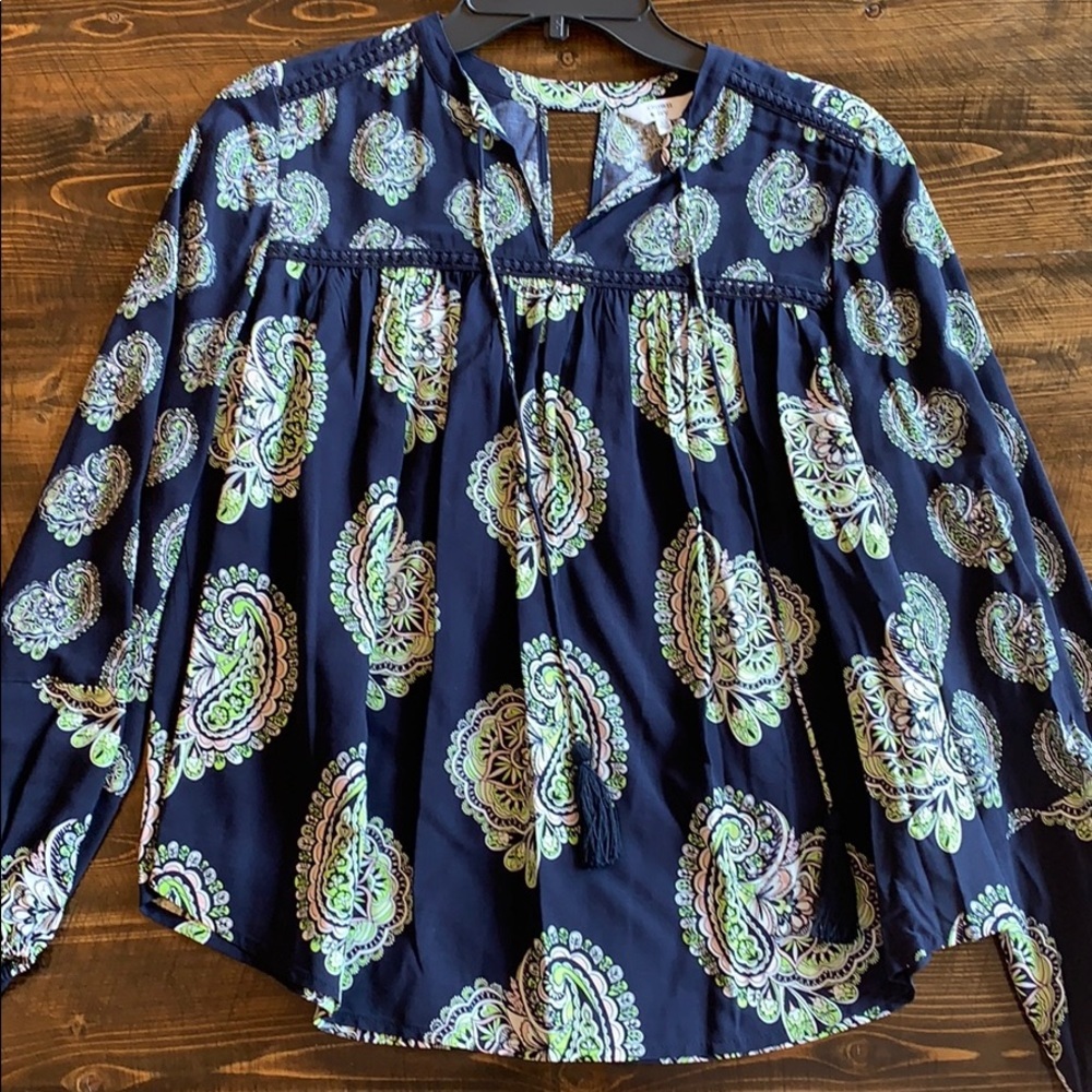 NWT! Crown & Ivy navy, green & pink paisley blouse